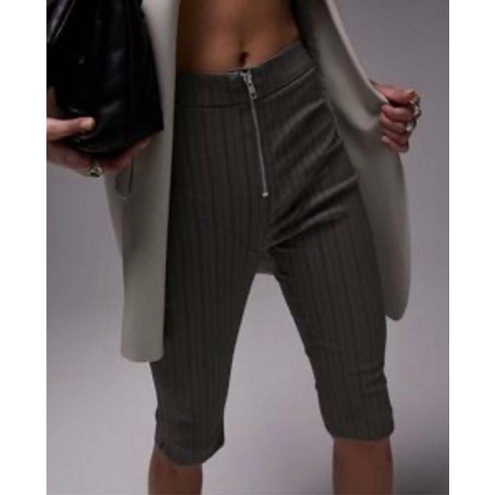 NWT Topshop Sage Green Pinstripe Capri Pants High Rise Size US 10